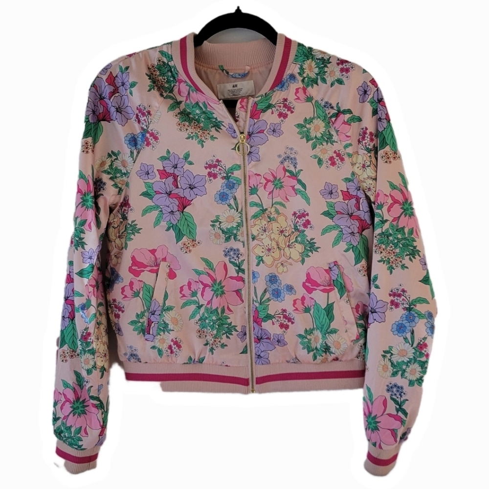 Girls Satin Like Floral Jacket
